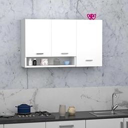 DIVYSA Multipurpose Storage Cabinet Wall Mount Kitchen Cabinet with 3 Doors, Open Shelf Section – Ideal for Contemporary Kitchens, Office, Living Room, Bedroom, Color: White-picture-11