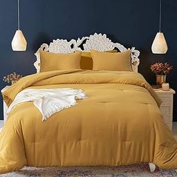 Cottonight Mustard Yellow Comforter Sets Queen Dark Yellow Comforter Full Lightweight Cozy Mustard Bedding Comforter Sets Ginger Yellow Blanket Quilts Soft Comfy for Women Men Adults Teens-image-13