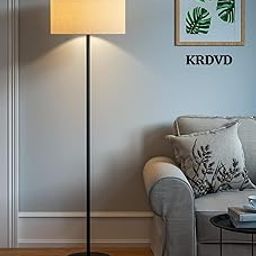 KRDVD LED Floor Lamp Standing Modern Black 4.5Ft Height Off White Lamp Shade 12 Inches Drum Shade for Living Room Corner, Home, Hotel, Office(Metal, Pack of 1)-image-31