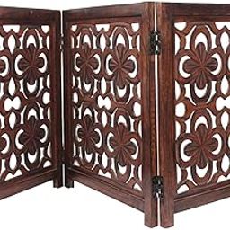 SPACE WOOD Wooden Foldable 2FT Partition, Room Divider, Wall Panel, Screen Best for Home and Kitchen Living Room and Safety Pet Fence Gate Partition for Kids & Dogs (Brown Design 3, 3 Panel)-image-75