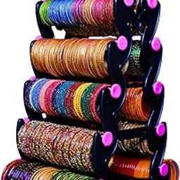 BEUWFEL 5 step Plastic Bangle Stand 10 Rods (Black with Pink) | Bangle storage organizer | Bangle Display Stand | Bangle display rack | Bangle stand for wardrobe | Bangle Hanging Stand-picture-0