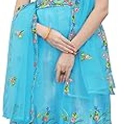 Women's Net Embroidered Semi-Stitched Gown Rangoli Firozi-10