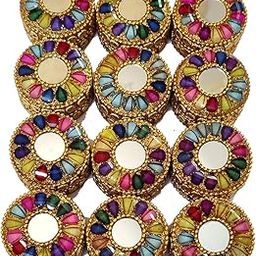 RUKMINI Handcrafted Mirror Meenakari Kumkum Box | Sindoor Dibbi | Gift Box for Decoration | Jewellery Box |for Pooja Items and Bridal Sindoor Box Best Gift for Women 2.5 Inch Big Size-image-45