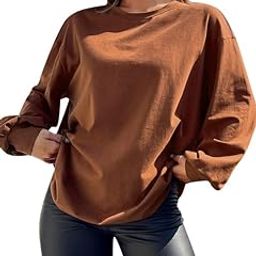 chkokko Oversized Round Neck Drop Shoulder Solid Polyester Full Sleeves T-Shirt for Women-picture-2
