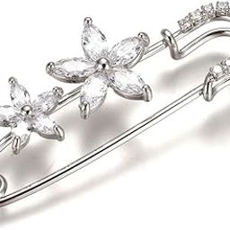 Platinum Plated Traditional American Diamond Flower Brooch Cum Saree Pin for Women and Girls (Brooch0517)-41