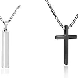 Cross Pendent And Bar Pendent Silver Men's Fashion Jewellery Combo Pack 2 Stainless Steel Stylish Locket Pendants Necklace Chain For Boys Men Women Girls-picture-38