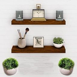Streem 24 Inch Wooden Floating Wall Shelves Set of 3, Rustic Picture Ledge Shelf Decor for Bedroom Living Room Bathroom Kitchen (Mahogany)-picture-10
