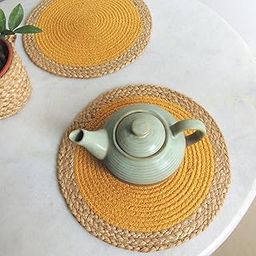 JASMEY HOMES Set of 2 Dining Table Mat 30cm Round Mat - Yellow (Single Ring) | Used as Centre Table décor placemat/House Warming Gifts for New Home-picture-17