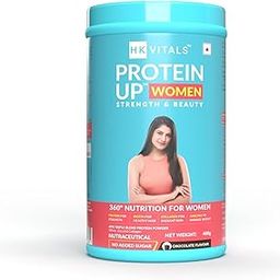 HealthKart Hk Vitals Proteinup Women with Soy (Chocolate, 400G/0.88Lbs) | Whey Protein, Collagen, Vitamin C, E & Biotin | for Strength & Beauty,Powder, 1 count, 20 Servings-image-74