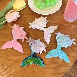 4 Pcs Sequin Mermaid Seashell Cute Hair Clip Headwear For Little Kids Girls Cartoon Pattern Alligator Clip Pins Headdress Hair Accessories,Multi-image-29