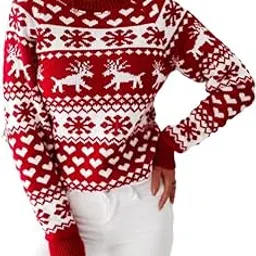 chuongkaiye Women's Christmas Elk Pullover Sweater with Snowflake Pattern and Round Neck-picture-42