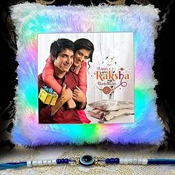 PRINTSWAYS Led Cushion Pillow Photo Printed with Rakhi for Bother, Sister, Couples, Kids, Friends, Parents, Rakhi Gift for Brother, Rakshabandhan Gifts - (Size - 16by16 inch-image-18