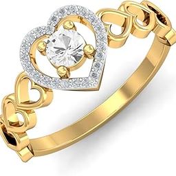 kuberbox 18KT Yellow Gold Framed Heart Sapphire Ring for Women-picture-30