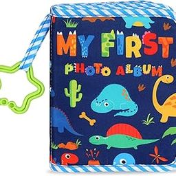 Baby's My First Family Album Soft Photo Cloth Book Blue Dinosaur My First Book of Photos Baby Memory Album Gift Holds 4x6 Pictures for Babies Newborn Toddler & Kids Baby Shower-1
