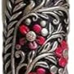 Decorative Bottle with Red Floral Design, 15 cm Handcrafted Metal Sculpture, Traditional Indian Art-image-75