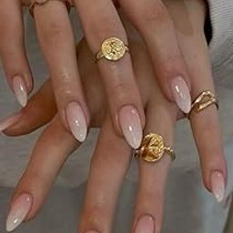 French Ombre Coffin press on nails Artificial Nails, Reusable Fake Nails, Set of 22 false nails Universally sized nail extensions for women Press- On nails, Longlasting fake nails with Glue (Glossy) Easy to use-44