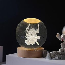 Hoxxu 3D Radha Krishna Swing Crystal Ball Night Lamp, Crystal Ball Night Light with USB, Led Wooden Base Table Lamp for Bedroom Home Office Decoration,USB Table Colorful Led (Radha Krishna Swing)-image-133