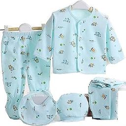 Hozzbun ® Newborn Baby Boy Girl Cotton Wear Keep Warm Baby Clothes Suit |Set Of 5 Pcs| Fleece/Falalen Or Flannel |Infant Apron Gift Set (Sky Blue), Printed, One Size-image-106