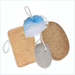 Runa Blue Wash Natural Loofah (Pack Of 4) Oval and RECTANGLE Shape with Pumic Stone Foot Scrubber and Cleaning Soft Round Loofah Sun Dried Lufa for Men and Women Body Sponge & Foot Scrubber for Bating-image-90