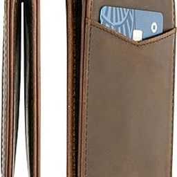 Men's Genuine Leather Wallet | RFID Blocking Bifold Wallet for Men | Up to 8 Card Slots Including 1 ID Window (Brown)-image-34