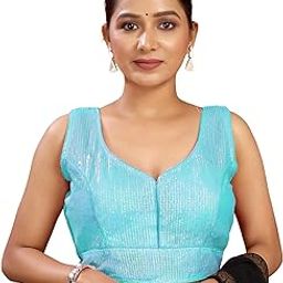 Readymade Saree Blouse for Women | Net Sequence Embroidery Sleeveless Blouse | Stitched Padded Blouse-picture-14