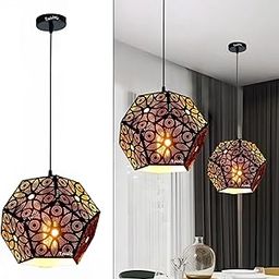 twixle Lazer Cutting Black Iron Wall Hanging Light for Living Room | Hand-Etched Ceiling Hanging Lights for Balcony Pendant Light for Bedroom (E-27 Holder) (Pack of 1) (Without Bulb)-picture-11