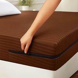 House Fox 5x6 Cotton Mattress Cover Queen Bed (78x60x5 inch) with Zipper| Non-Shrink Heavy Fabric | Strong Zip with Metal Lock | Interlocked Stitching | 360 Degree Fully Covered-94