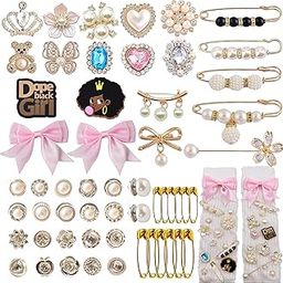 Charms for Socks Safety Pin - 55 Pcs Junk Socks Charms Brooches and Pins for Women Jewelry Gold Pearl Rhinestone for Shoe Clothes Hat-image-18