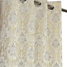 FAB CASTLE Premium Room Darkening Jacquard Fabric Damas Curtains for Door 7 Feet, Set of 2, Grey-20