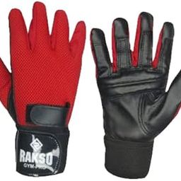 RAKSO RED Sports Gym Gloves for Men Women Leather Gym Gloves Weightlifting, Fitness Training and Workout | with Full -Finger Length, Wrist Wrap for Protection-24