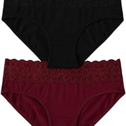 Women's High-Waist Cotton Panties with Floral Lace Trim – Size M Pack of 2 (Black & Maroon) – Soft, Breathable Underwear-picture-28