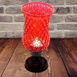 MARBOGLASS India Colored Glass Tea Light Candle Holder Cup Shape Self Design with Metal Stand (1 Piece) Size-10.5 inches with 2 Candle Free for Home,Hotel, Spa, Party. (Red)-image-39