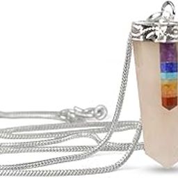 Natural Rose Quartz Pendant 7 Chakra Flat Stick Crystal Stone Pendant/Locket with Metal Chain for Reiki Healing and Crystal Healing Stone Size 45 mm (Color : Multi)-image-82