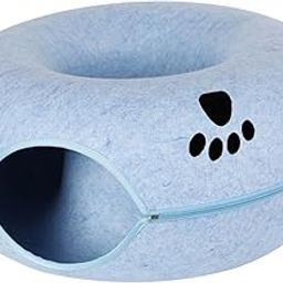 LOOM TREE Cat Tunnel Bed for Indoor Cats Nest Round Cat Donut Tunnel for Pet Cat House Blue 60x28cm-image-33