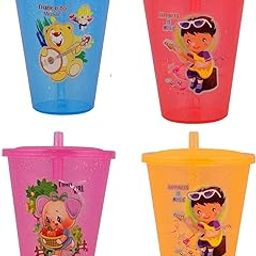 PUTHAK -Unequetrend Bpa Free Sipper Glass with Straw and Lid for Kids Easy to Sip The Water - Pack of 4, Pthk-1209 (Multicolor), 250 Milliliter-image-10