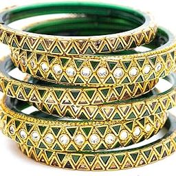 Glass Bangle Set | Red & Green | Kundan work | Fance Design Bangles for Women | Sizes- 2.4, 2.6, 2.8 (SKU253)-14