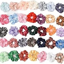 Silky Satin Scrunchies Ponytail Holders for Girls, Women Anti-Hair-Breakage, Hair Ties, GIant Scrunchies Classic Shades Scrunchie (Pack of-12)-37