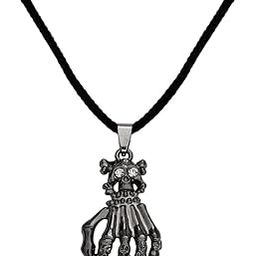 Biker Jewellery Viking Skull Head With Hand Black And Silver Zinc Metal And Cotton Dori Pendant Chain For Men And Women SPn2022886-8