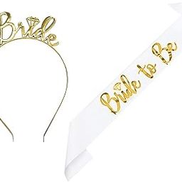 Rozi Decoration Bride-to-Be Gold Foil Printed Satin Sash and Acrylic Tiara Set - Pack of 2 Piece-image-83