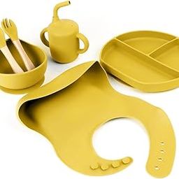 Xacton 6 in 1 Silicone Baby Feeding Set - Suction Plate, Bowl, Cup, Spoon, Fork, and Bib I BPA Free, Dishwasher, Freezer & Microwave Safe I Easy Clean I Feeding Kit for Infants & Toddler (Yellow)-picture-17