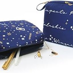Official Harry Potter 100% Cotton Multipurpose Pouch with Waterproof Lining & Zipper (Size 9 in x 6.5 in) - Set of 2 - Blue & Gold-image-95