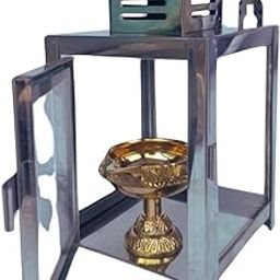 Generic Vilakku Madam for Home | Multicolour Stainless Steel Wall Mounted Diya Stand with Brass Diya | Lantern Oil Lamp-image-52