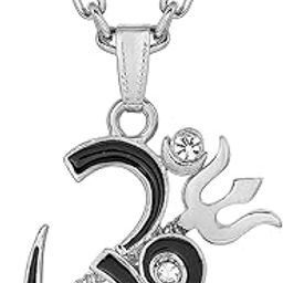 Brass CZ Black Enamel Ohm/Om/Aum Chand Trishul Pendant Necklace Jewellery For Men Women or Boy and Girls-image-56