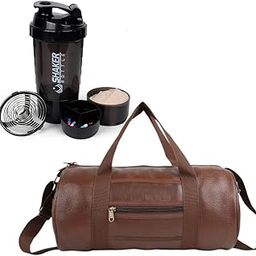 Ultimate Gym Bagg & Shaker Combo Premium Gym Duffle Bag with Protein Sipper/Shaker Gym Bag Combo for Men's ll Gym Bagg with Shoe Compartment Black Bottle ll Gym kit for Men's and Women's (Brown)-image-81