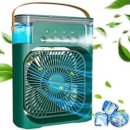 DRUMSTONE_𝟏𝟓 𝐘𝐄𝐀𝐑𝐒 𝐖𝐀𝐑𝐑𝐀𝐍𝐓𝐘 USB Air Conditioner Fan | 3-Speed Cooling with Mist Spray | LED Night Light & Timer | Battery Operated & Cordless | Perfect for Desk, Bedroom,camp (GREEN)-picture-1
