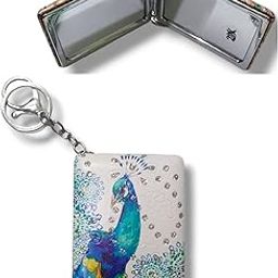 TEMSON Peacock Theme Mirror with Key Ring - Small Foldable Hand Mirror for Travel, Office, Purse - White-image-85