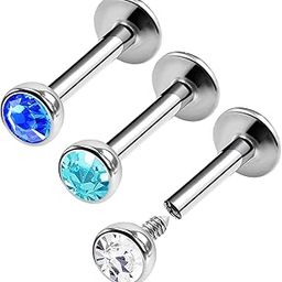 3PCS Surgical Steel Internally Threaded Labret 16g 1/4 6mm 3mm Crystal Helix Earrings Tragus Piercing Jewelry See More Colors-image-23