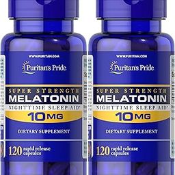 Puritan's Pride Super Strength Rapid Release Capsules Melatonin 10 mg -- 2 Bottles each of 120 Count-14