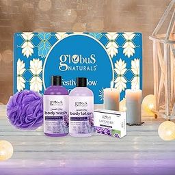 Globus Naturals Lavender Haven Essentials Bath & Body Gift Hamper Set of 4, Box includes - Lavender Body wash 200 ml, Lavender Lotion 200 ml, Lavender Soap 100 gm, Loofah-11