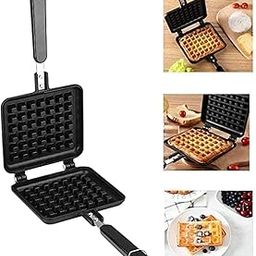 CREDSY Non-Stick Double-Side Waffle Maker With Long Handle, Square Pan Press Plate, Cooking Baking Tool, Locking Hoop-7